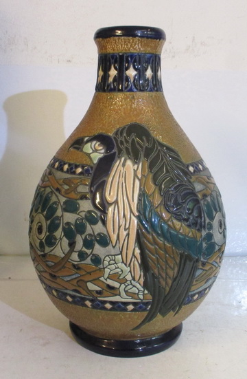 art deco ceramic Amphora vase with bird