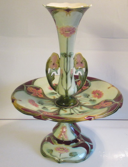 art nouveau barbotine majolica table center piece