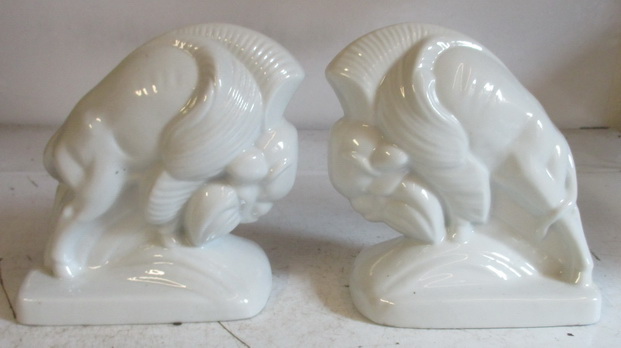 art deco bookends bisons craquelware