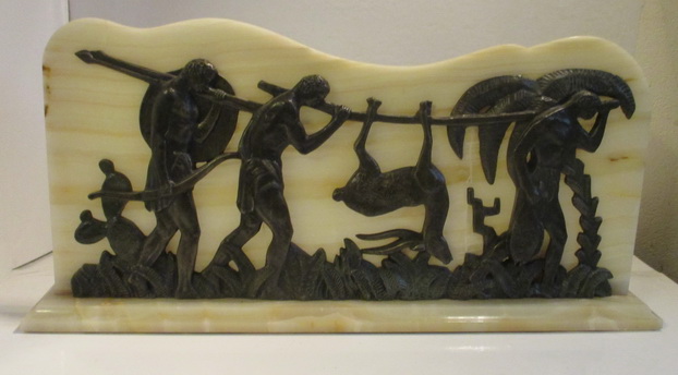 art deco statue african hunting scene Norga