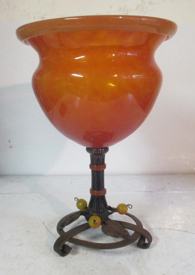 schneider bowl with stem and wrought iron base
